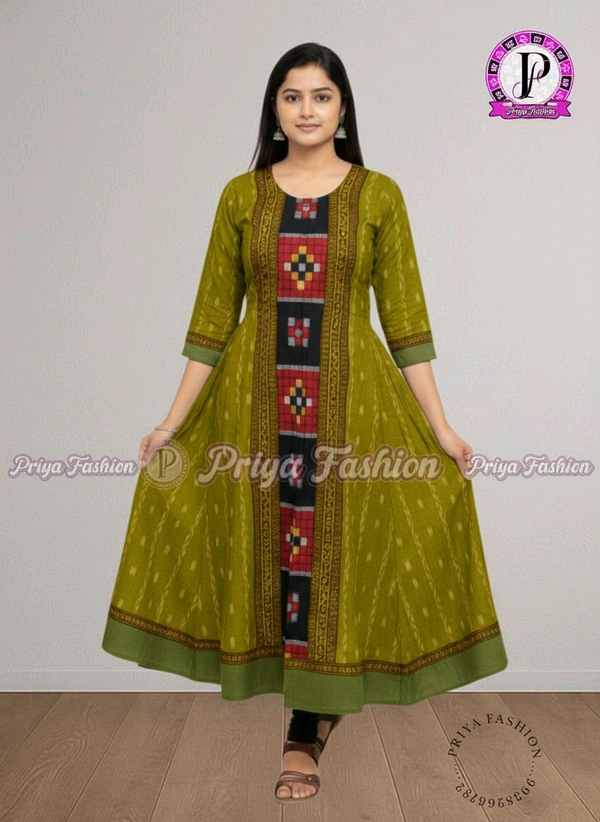 102390 Sambalpuri Round Kurti Top  - XXXL-44, Olivetone