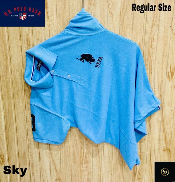 Cotton Solid Half Sleeves USPA Polo T-Shirt For Men-Skyblue - XXL