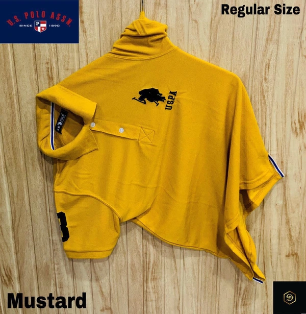 Cotton Solid Half Sleeves USPA Polo T-Shirt For Men-Mustard - L