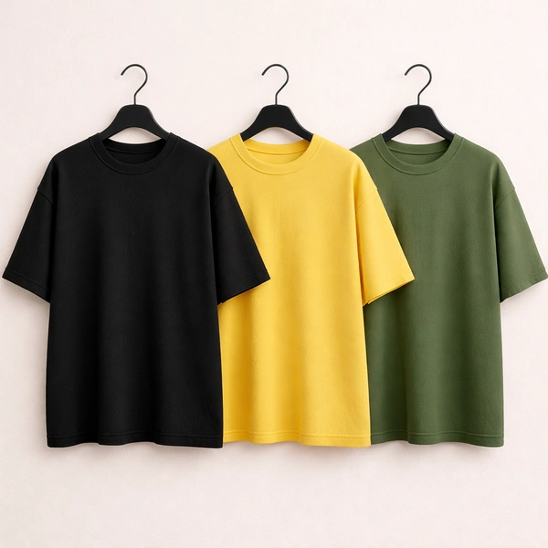 Oversized Plain T-Shirt (Pack of 3) | 240 GSM | Premium Cotton - L-42