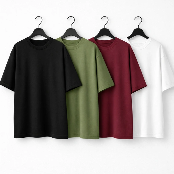 Oversized Plain T-Shirt (Pack of 4) | 240 GSM | Premium Cotton - S-38