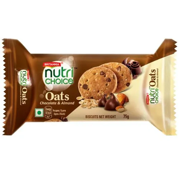 BRITANNIA NUTRI CHOICE OATS CHOCO ALMOND COOKIES - 75GM