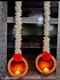 Rose Gajra Hanging with Tea Light Holder Pair