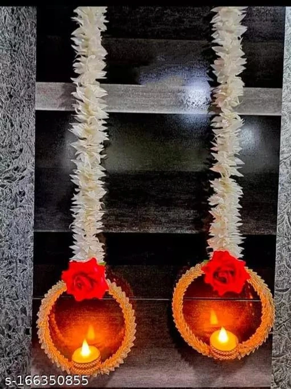 Rose Gajra Hanging with Tea Light Holder Pair