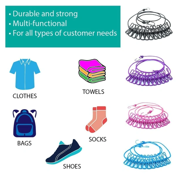 Cloth Hanging Clip Rope 12 Clips