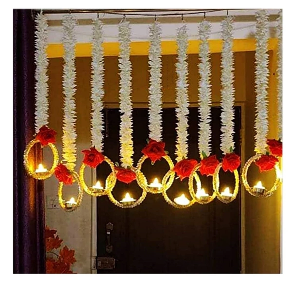 Rose Gajra Hanging with Tea Light Holder Pair