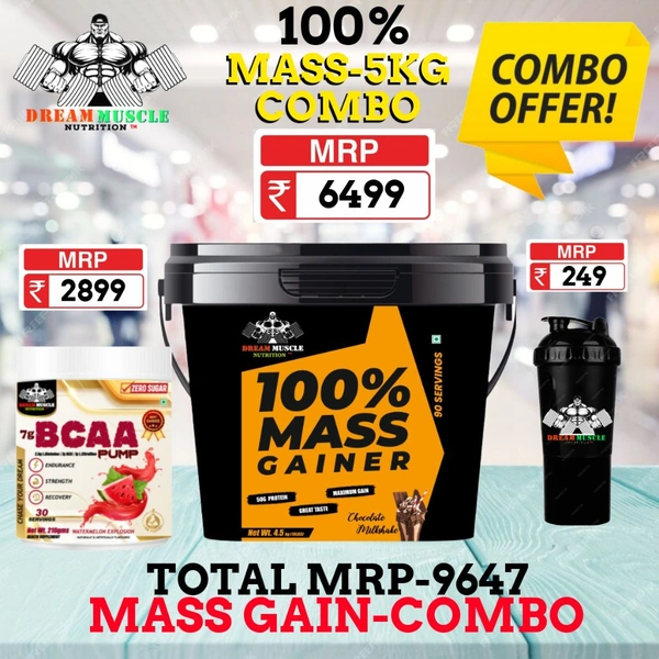 𝗖𝗢𝗠𝗕𝗢 :100% 𝗠𝗔𝗦𝗦 𝗚𝗔𝗜𝗡𝗘𝗥-5𝗞𝗚 + BCAA 30S