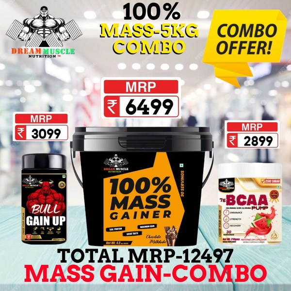 𝐂𝐎𝐌𝐁𝐎 :100% 𝗠𝗔𝗦𝗦 𝗚𝗔𝗜𝗡𝗘𝗥 - 5𝗞𝗚 + BULL GAIN UP + BCAA 30S