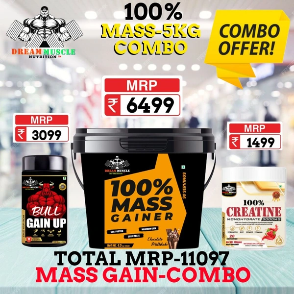𝐂𝐎𝐌𝐁𝐎 :100% 𝗠𝗔𝗦𝗦 𝗚𝗔𝗜𝗡𝗘𝗥 - 5𝗞𝗚 + BULL GAIN UP + CREATINE 20S