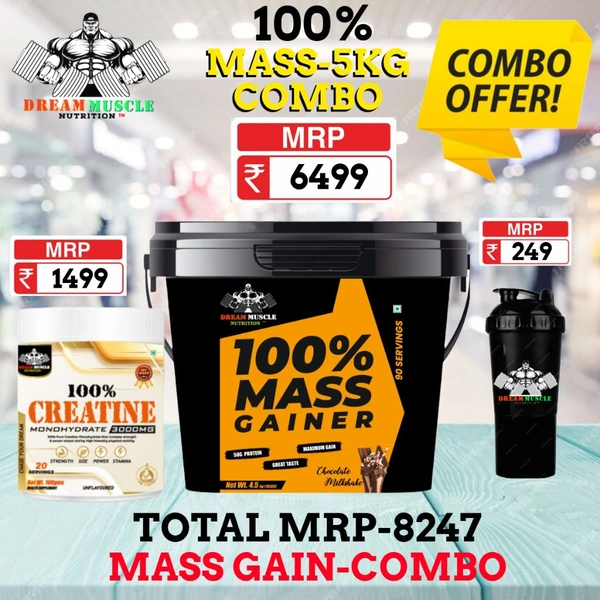 𝐂𝐎𝐌𝐁𝐎 :100% 𝗠𝗔𝗦𝗦 𝗚𝗔𝗜𝗡𝗘𝗥 - 5𝗞𝗚 + CREATINE 100GM