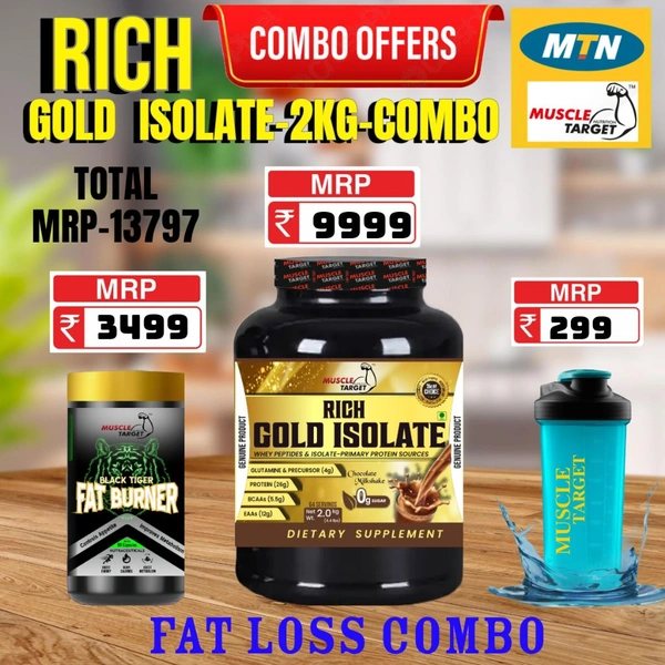 𝐂𝐎𝐌𝐁𝐎: 𝗥𝗜𝗖𝗛 𝗚𝗢𝗟𝗗 𝗜𝗦𝗢𝗟𝗔𝗧𝗘 -2𝗞𝗚 + BLACK TIGER FAT BURNER