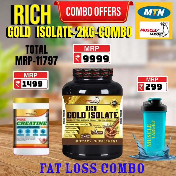 𝗖𝗢𝗠𝗕𝗢 - 𝗥𝗜𝗖𝗛 𝗚𝗢𝗟𝗗 𝗜𝗦𝗢𝗟𝗔𝗧𝗘 2𝗞𝗚 + CREATINE 100GM