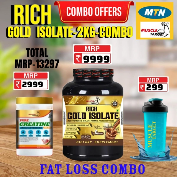 𝗖𝗢𝗠𝗕𝗢 - 𝗥𝗜𝗖𝗛 𝗚𝗢𝗟𝗗 𝗜𝗦𝗢𝗟𝗔𝗧𝗘 2𝗞𝗚 + CREATINE 250GM