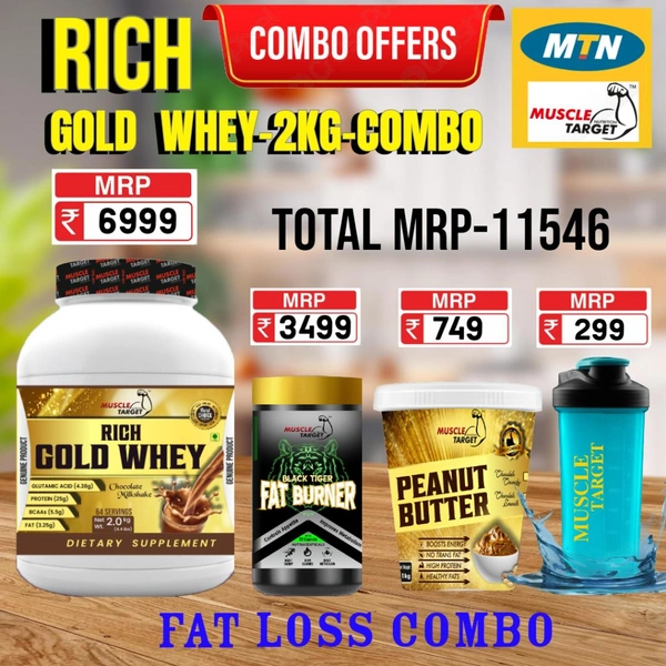 𝐂𝐎𝐌𝐁𝐎:  𝗥𝗜𝗖𝗛 𝗚𝗢𝗟𝗗 𝗪𝗛𝗘𝗬 -2𝗞𝗚 + FAT BURNER + PEANUT BUTTER