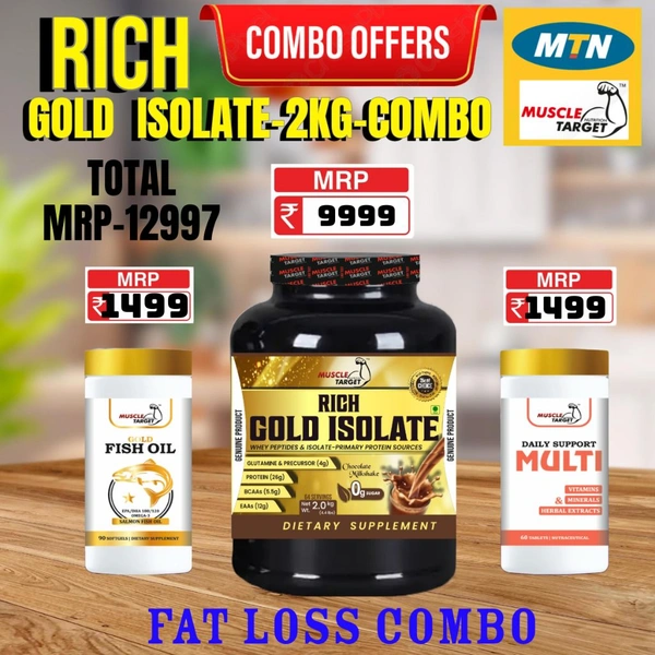 𝗖𝗢𝗠𝗕𝗢 - 𝗥𝗜𝗖𝗛 𝗚𝗢𝗟𝗗 𝗜𝗦𝗢𝗟𝗔𝗧𝗘 2𝗞𝗚 + FISH OIL + MULTIVITAMIN