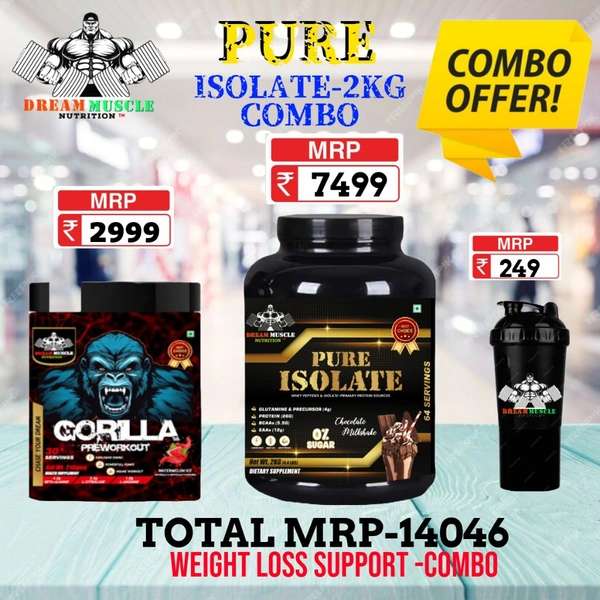 𝐂𝐎𝐌𝐁𝐎 :𝗣𝗨𝗥𝗘 𝗜𝗦𝗢𝗟𝗔𝗧𝗘 - 2𝗞𝗚 + GORILLA PREWORKOUT 30S