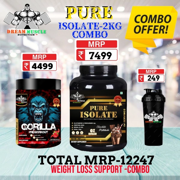 𝐂𝐎𝐌𝐁𝐎 :𝗣𝗨𝗥𝗘 𝗜𝗦𝗢𝗟𝗔𝗧𝗘 - 2𝗞𝗚 + GORILLA PREWORKOUT 60S