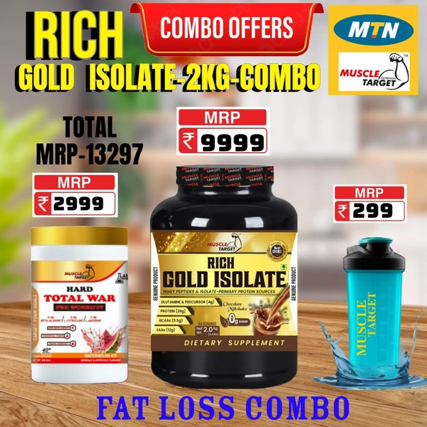 𝐂𝐎𝐌𝐁𝐎: 𝗥𝗜𝗖𝗛 𝗚𝗢𝗟𝗗 𝗜𝗦𝗢𝗟𝗔𝗧𝗘 -2𝗞𝗚 +  HARD PRE-WORKOUT= 40S