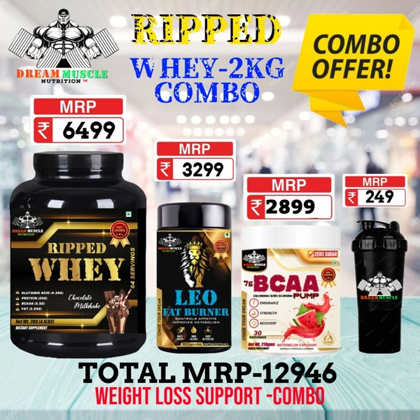 𝐂𝐎𝐌𝐁𝐎 : 𝗥𝗜𝗣𝗣𝗘𝗗 𝗪𝗛𝗘𝗬 -  2𝗞𝗚 + LEO FAT BURNER + BCAA 30S