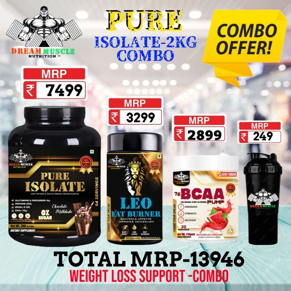 𝐂𝐎𝐌𝐁𝐎 :𝗣𝗨𝗥𝗘 𝗜𝗦𝗢𝗟𝗔𝗧𝗘 - 2𝗞𝗚 + LEO FAT BURNER + BCAA 30S
