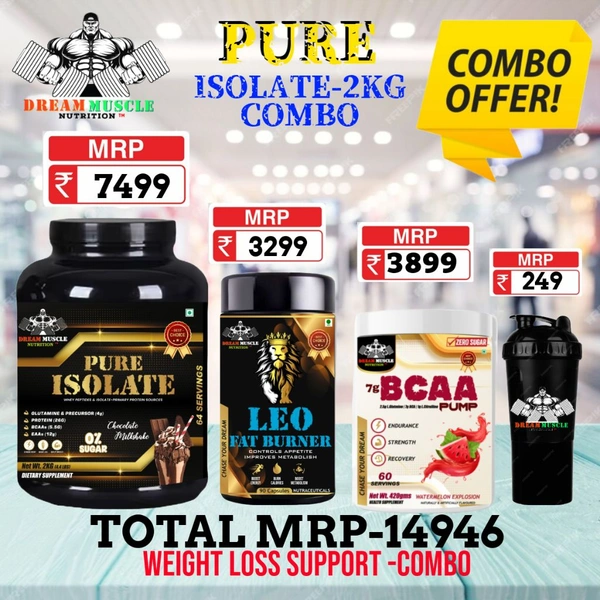 𝐂𝐎𝐌𝐁𝐎 :𝗣𝗨𝗥𝗘 𝗜𝗦𝗢𝗟𝗔𝗧𝗘 - 2𝗞𝗚 + LEO FAT BURNER + BCAA 60S