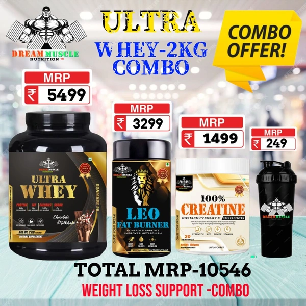 𝐂𝐎𝐌𝐁𝐎 : 𝗨𝗟𝗧𝗥𝗔 𝗪𝗛𝗘𝗬 - 2𝗞𝗚 + LEO FAT BURNER + CREATINE 20S