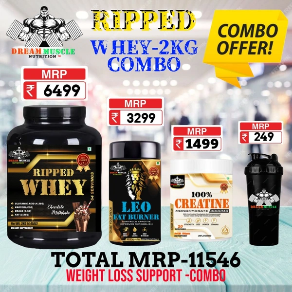 𝐂𝐎𝐌𝐁𝐎 : 𝗥𝗜𝗣𝗣𝗘𝗗 𝗪𝗛𝗘𝗬 -  2𝗞𝗚 + LEO FAT BURNER + CREATINE 20S