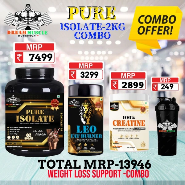 𝐂𝐎𝐌𝐁𝐎 :𝗣𝗨𝗥𝗘 𝗜𝗦𝗢𝗟𝗔𝗧𝗘 - 2𝗞𝗚 + LEO FAT BURNER + CREATINE 50S
