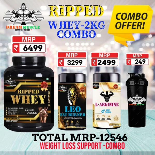 𝐂𝐎𝐌𝐁𝐎 : 𝗥𝗜𝗣𝗣𝗘𝗗 𝗪𝗛𝗘𝗬 -  2𝗞𝗚 + LEO FAT BURNER + L - ARGININE