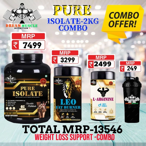 𝐂𝐎𝐌𝐁𝐎 :𝗣𝗨𝗥𝗘 𝗜𝗦𝗢𝗟𝗔𝗧𝗘 - 2𝗞𝗚 + LEO FAT BURNER + L-ARGININE