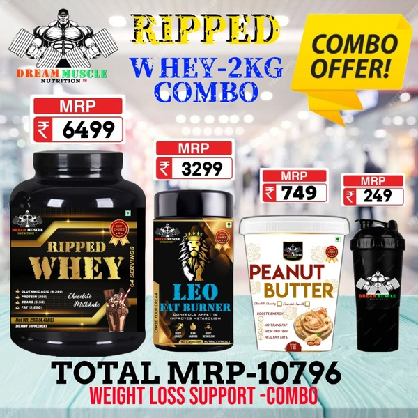 𝐂𝐎𝐌𝐁𝐎 : 𝗥𝗜𝗣𝗣𝗘𝗗 𝗪𝗛𝗘𝗬 -  2𝗞𝗚 +  LEO FAT BURNER + PEANUT BUTTER 1KG