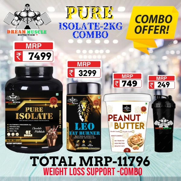 𝐂𝐎𝐌𝐁𝐎 :𝗣𝗨𝗥𝗘 𝗜𝗦𝗢𝗟𝗔𝗧𝗘 - 2𝗞𝗚 + LEO FAT BURNER + PEANUT BUTTER 1KG