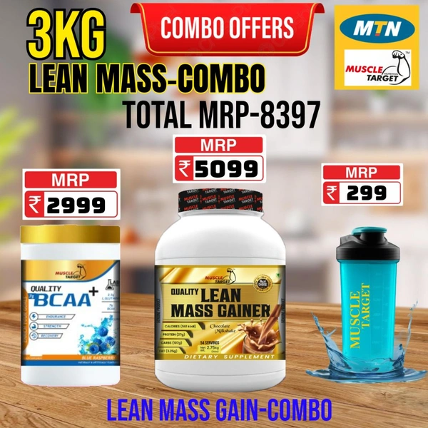 𝐂𝐎𝐌𝐁𝐎 : 𝗤𝗨𝗔𝗟𝗜𝗧𝗬 𝗟𝗘𝗔𝗡 𝗠𝗔𝗦𝗦 𝗚𝗔𝗜𝗡𝗘𝗥- 3𝗞𝗚 + BCAA 30S
