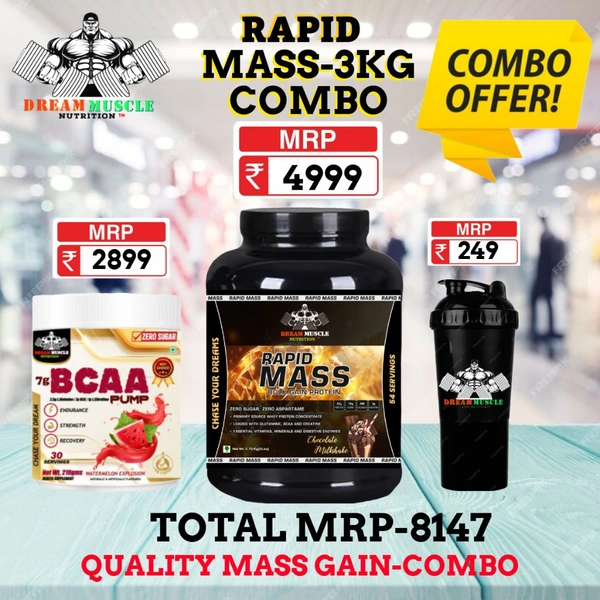 𝗖𝗢𝗠𝗕𝗢 :𝗥𝗔𝗣𝗜𝗗 𝗠𝗔𝗦𝗦 𝗚𝗔𝗜𝗡𝗘𝗥-3𝗞𝗚 + BCAA 30S
