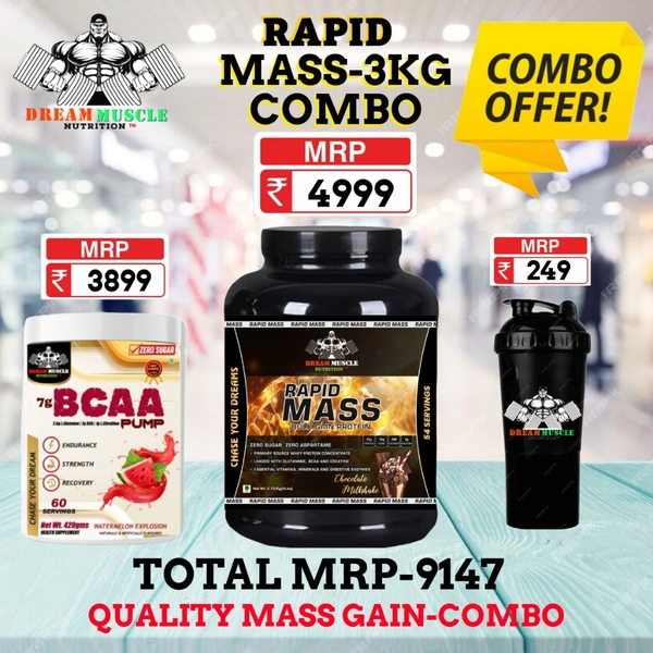 𝗖𝗢𝗠𝗕𝗢 :𝗥𝗔𝗣𝗜𝗗 𝗠𝗔𝗦𝗦 𝗚𝗔𝗜𝗡𝗘𝗥-3𝗞𝗚 + BCAA 60S