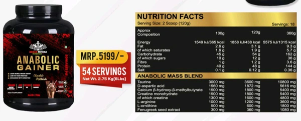 𝐂𝐎𝐌𝐁𝐎 :𝗔𝗡𝗔𝗕𝗢𝗟𝗜𝗖 𝗚𝗔𝗜𝗡𝗘𝗥 - 3𝗞𝗚 BCAA=60 SERVINGS