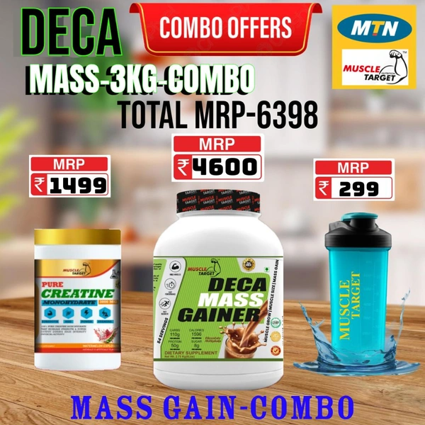 𝐂𝐎𝐌𝐁𝐎: 𝗗𝗘𝗖𝗔 𝗠𝗔𝗦𝗦 𝗚𝗔𝗜𝗡𝗘𝗥 - 3𝗞𝗚 +  CREATINE 100GM