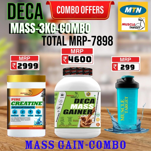 𝐂𝐎𝐌𝐁𝐎: 𝗗𝗘𝗖𝗔 𝗠𝗔𝗦𝗦 𝗚𝗔𝗜𝗡𝗘𝗥 - 3𝗞𝗚 +  CREATINE 250GM