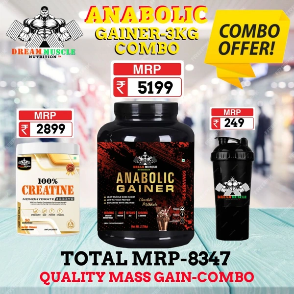 𝐂𝐎𝐌𝐁𝐎 :𝗔𝗡𝗔𝗕𝗢𝗟𝗜𝗖 𝗚𝗔𝗜𝗡𝗘𝗥 - 3𝗞𝗚 + CREATINE=50 SERVINGS