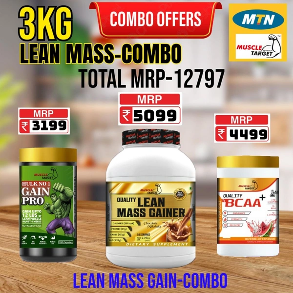 𝐂𝐎𝐌𝐁𝐎: 𝗤𝗨𝗔𝗟𝗜𝗧𝗬 𝗟𝗘𝗔𝗡 𝗠𝗔𝗦𝗦 𝗚𝗔𝗜𝗡𝗘𝗥- 3𝗞𝗚 + GAINS PRO + BCAA 60S
