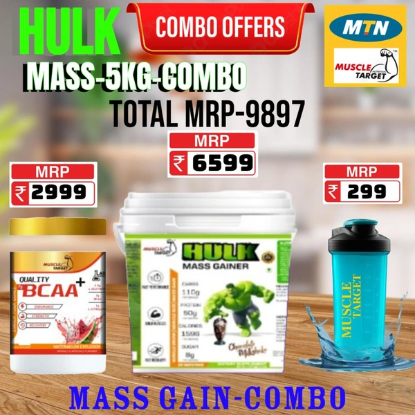 𝐂𝐎𝐌𝐁𝐎 :  𝗛𝗨𝗟𝗞 𝗠𝗔𝗦𝗦 𝗚𝗔𝗜𝗡𝗘𝗥 - 5𝗞𝗚 + BCAA 30S