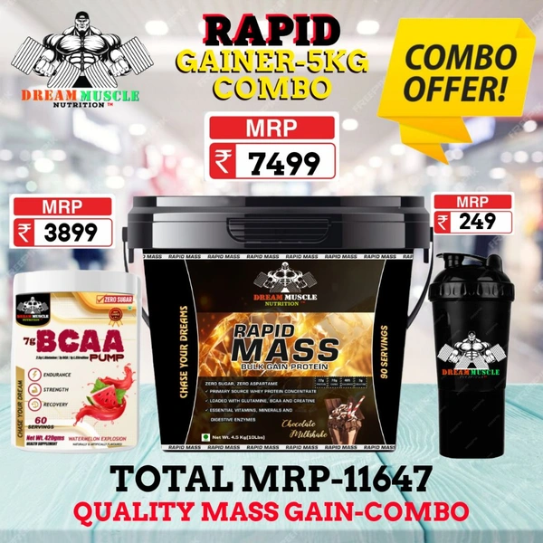 𝗖𝗢𝗠𝗕𝗢 :𝗥𝗔𝗣𝗜𝗗 𝗠𝗔𝗦𝗦 𝗚𝗔𝗜𝗡𝗘𝗥-5𝗞𝗚 + BCAA 60S