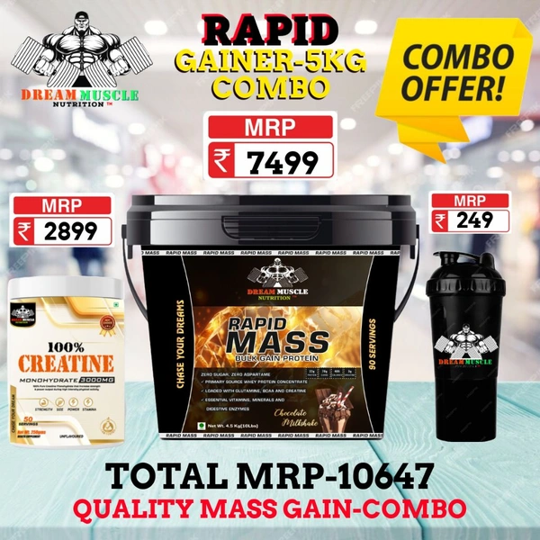 𝗖𝗢𝗠𝗕𝗢 :𝗥𝗔𝗣𝗜𝗗 𝗠𝗔𝗦𝗦 𝗚𝗔𝗜𝗡𝗘𝗥-5𝗞𝗚 + CREATINE 50S
