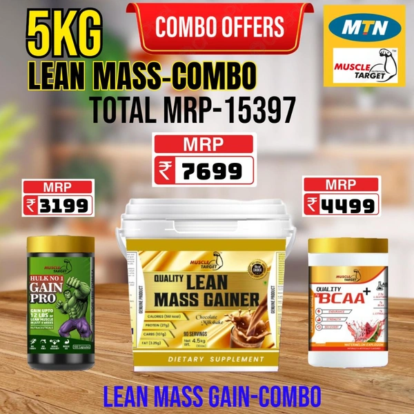 𝐂𝐎𝐌𝐁𝐎: 𝗤𝗨𝗔𝗟𝗜𝗧𝗬 𝗟𝗘𝗔𝗡 𝗠𝗔𝗦𝗦 𝗚𝗔𝗜𝗡𝗘𝗥- 5𝗞𝗚 + GAINS PRO + BCAA 60S