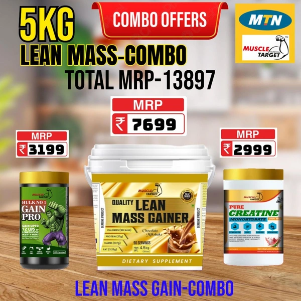 𝐂𝐎𝐌𝐁𝐎: 𝗤𝗨𝗔𝗟𝗜𝗧𝗬 𝗟𝗘𝗔𝗡 𝗠𝗔𝗦𝗦 𝗚𝗔𝗜𝗡𝗘𝗥- 5𝗞𝗚 + GAINS PRO + CREATINE 250GM