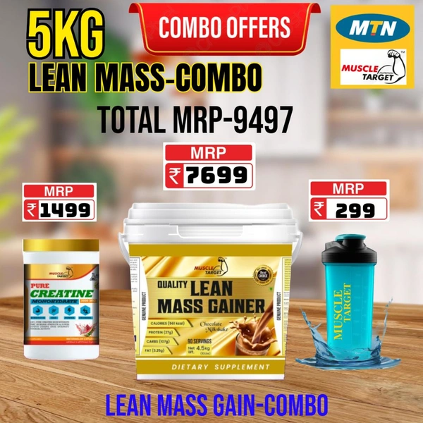 𝐂𝐎𝐌𝐁𝐎 : 𝗤𝗨𝗔𝗟𝗜𝗧𝗬 𝗟𝗘𝗔𝗡 𝗠𝗔𝗦𝗦 𝗚𝗔𝗜𝗡𝗘𝗥- 5𝗞𝗚 + PURE CREATINE  100GM