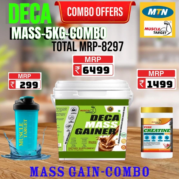 𝐂𝐎𝐌𝐁𝐎: 𝗗𝗘𝗖𝗔 𝗠𝗔𝗦𝗦 𝗚𝗔𝗜𝗡𝗘𝗥 - 5𝗞𝗚 + PURE CREATINE 100GM