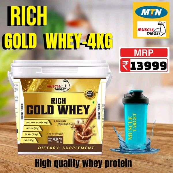 𝐌𝐔𝐒𝐂𝐋𝐄 𝐓𝐀𝐑𝐆𝐄𝐓 𝐍𝐔𝐓𝐑𝐈𝐓𝐈𝐎𝐍 (𝗠𝗧𝗡) 𝗥𝗜𝗖𝗛 𝗚𝗢𝗟𝗗 𝗪𝗛𝗘𝗬 - CHOCOLATE MILK SHAKE, RICH GOLD WHEY 4KG (8.8LBS)