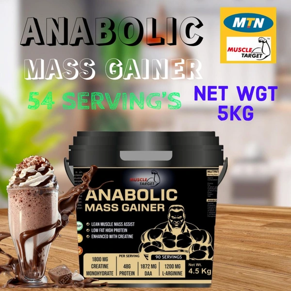 𝐌𝐔𝐒𝐂𝐋𝐄 𝐓𝐀𝐑𝐆𝐄𝐓 𝐍𝐔𝐓𝐑𝐈𝐓𝐈𝐎𝐍 (𝗠𝗧𝗡) 𝗔𝗡𝗔𝗕𝗢𝗟𝗜𝗖 𝗠𝗔𝗦𝗦 𝗚𝗔𝗜𝗡𝗘𝗥 - ANABOLIC GAINER 4.5KG.(10LBS), CHOCOLATE MILK SHAKE