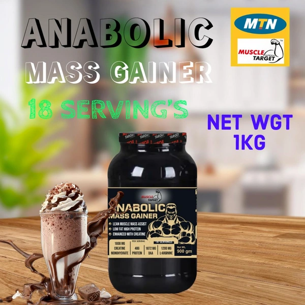 𝐌𝐔𝐒𝐂𝐋𝐄 𝐓𝐀𝐑𝐆𝐄𝐓 𝐍𝐔𝐓𝐑𝐈𝐓𝐈𝐎𝐍 (𝗠𝗧𝗡) 𝗔𝗡𝗔𝗕𝗢𝗟𝗜𝗖 𝗠𝗔𝗦𝗦 𝗚𝗔𝗜𝗡𝗘𝗥 - ANABOLIC GAINER 900GM.(2LBS), CHOCOLATE MILK SHAKE